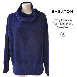 Aritzia Babaton Group Cozy Chenille Oversized Turtleneck Navy Blue Size M